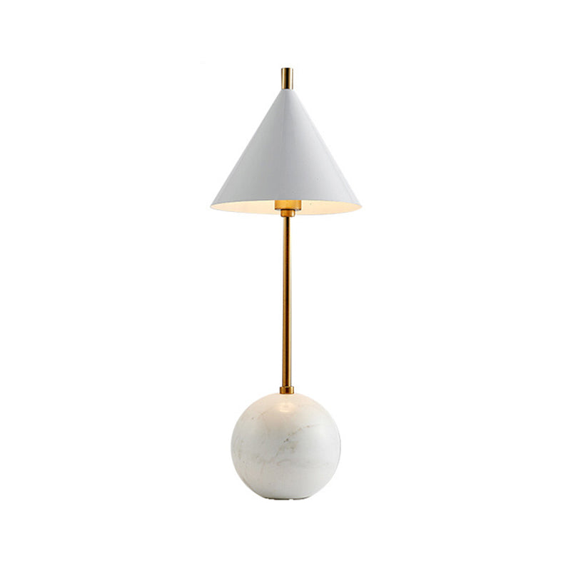 Globe Nightstand Light Nordic Marble 1-Light Black/White and Brass Table Lamp with Cone Shade Clearhalo 'Lamps' 'Table Lamps' Lighting' 1984726