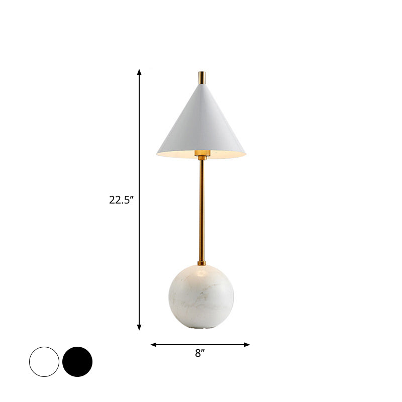 Globe Nightstand Light Nordic Marble 1-Light Black/White and Brass Table Lamp with Cone Shade Clearhalo 'Lamps' 'Table Lamps' Lighting' 1984727
