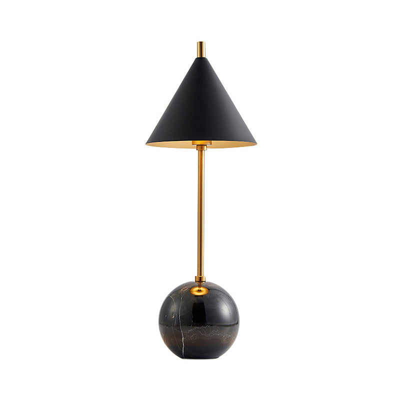 Globe Nightstand Light Nordic Marble 1-Light Black/White and Brass Table Lamp with Cone Shade Clearhalo 'Lamps' 'Table Lamps' Lighting' 1984731