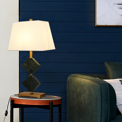 Trapezoid Living Room Table Light Fabric Single Modern Nightstand Lamp with Rhombus Marble Decor in Black Black Clearhalo 'Lamps' 'Table Lamps' Lighting' 1984732