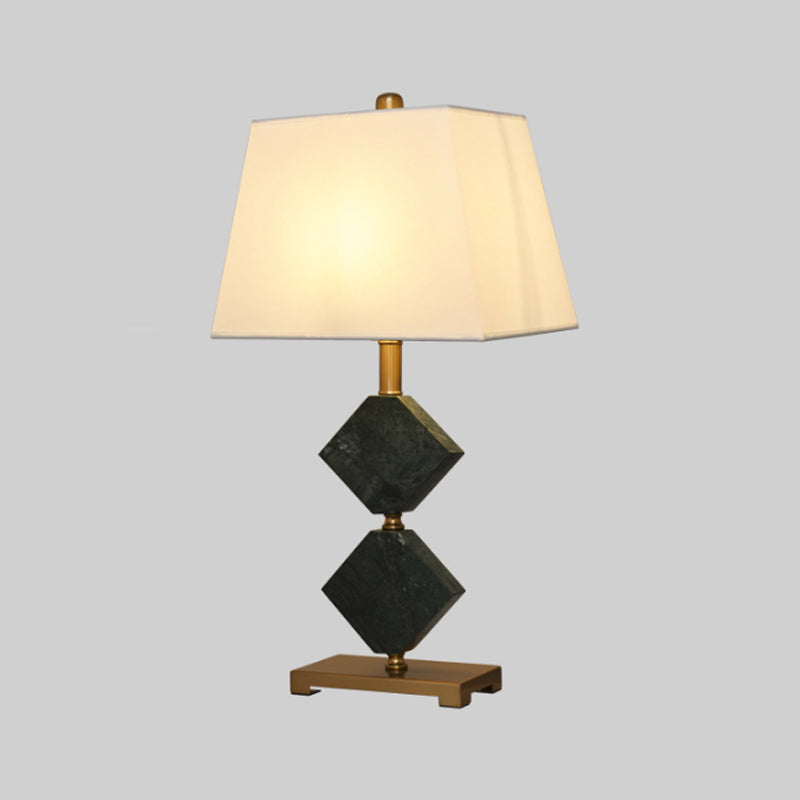 Trapezoid Living Room Table Light Fabric Single Modern Nightstand Lamp with Rhombus Marble Decor in Black Clearhalo 'Lamps' 'Table Lamps' Lighting' 1984735