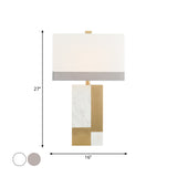 Rectangle Night Stand Light Minimalist Marble 1 Bulb Grey/White and Brass Colorblock Table Lamp with Fabric Shade Clearhalo 'Lamps' 'Table Lamps' Lighting' 1984741