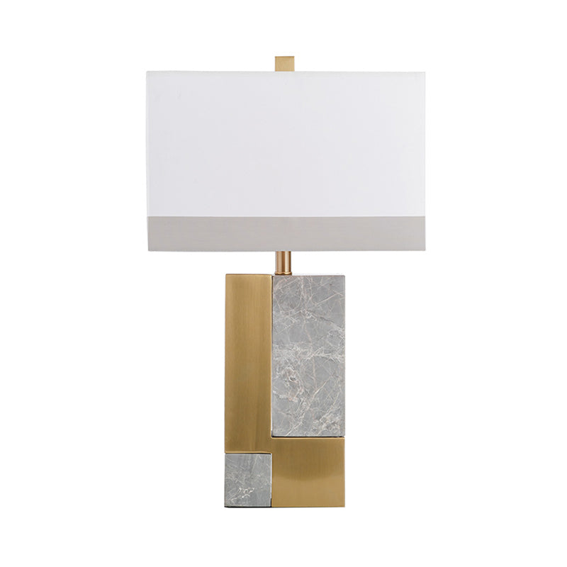 Rectangle Night Stand Light Minimalist Marble 1 Bulb Grey/White and Brass Colorblock Table Lamp with Fabric Shade Grey Clearhalo 'Lamps' 'Table Lamps' Lighting' 1984742