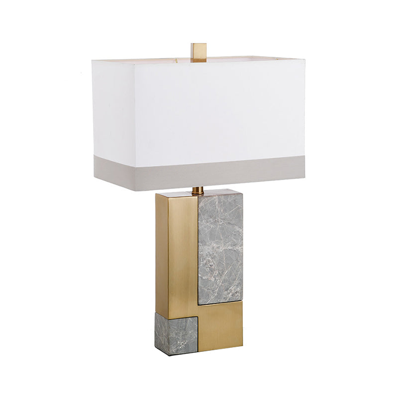 Rectangle Night Stand Light Minimalist Marble 1 Bulb Grey/White and Brass Colorblock Table Lamp with Fabric Shade Clearhalo 'Lamps' 'Table Lamps' Lighting' 1984743