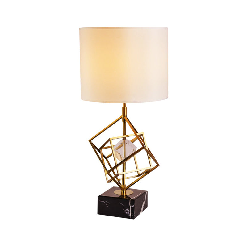 Interlocked Cube Table Lamp Postmodern Metal 1 Light Brass and Black Night Light with Cylinder Fabric Shade Clearhalo 'Lamps' 'Table Lamps' Lighting' 1984747