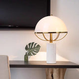 Milk Glass Half-Globe Night Lamp Designer 2-Light White and Brass Table Stand Light with Marble Pedestal White Clearhalo 'Lamps' 'Table Lamps' Lighting' 1984749