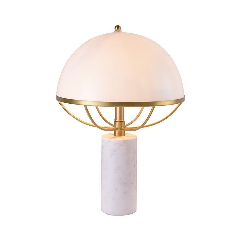 Milk Glass Half-Globe Night Lamp Designer 2-Light White and Brass Table Stand Light with Marble Pedestal Clearhalo 'Lamps' 'Table Lamps' Lighting' 1984752