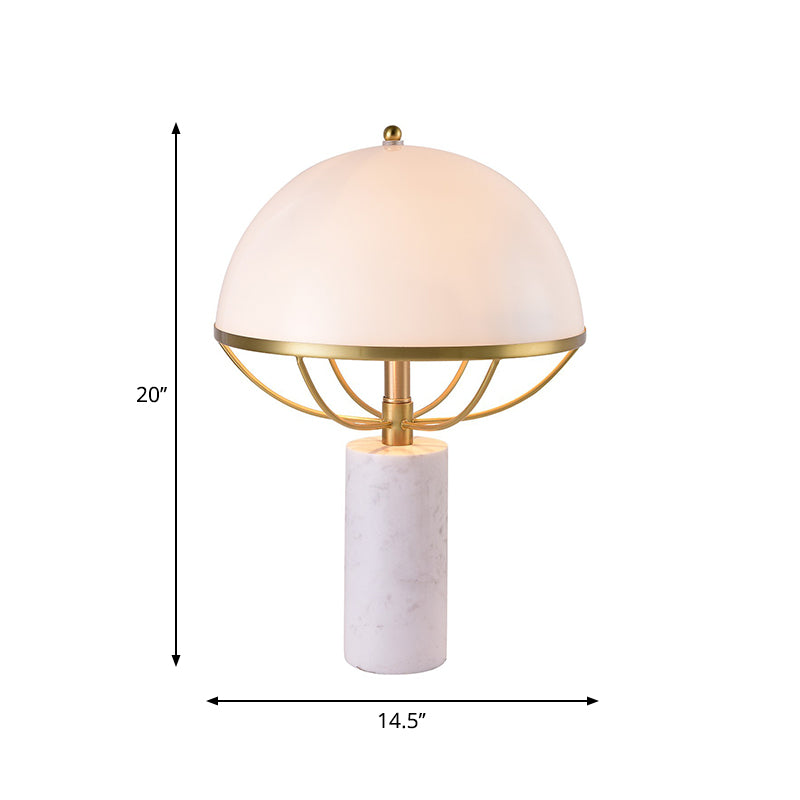 Milk Glass Half-Globe Night Lamp Designer 2-Light White and Brass Table Stand Light with Marble Pedestal Clearhalo 'Lamps' 'Table Lamps' Lighting' 1984753