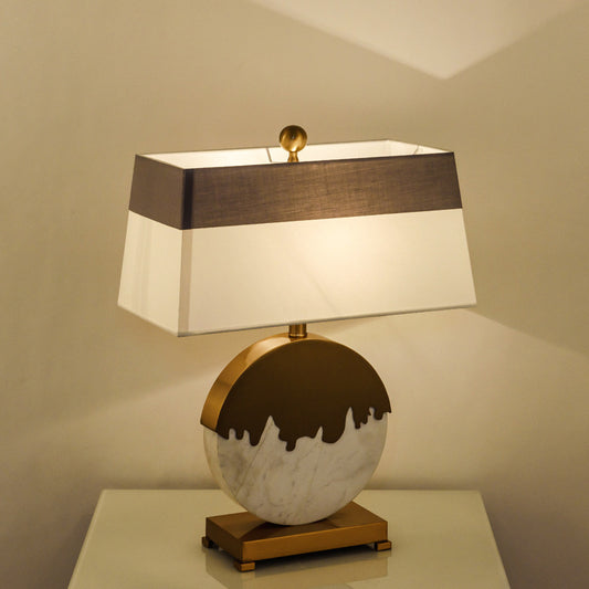 Pagoda Fabric Table Light Contemporary Single Brass and White Nightstand Lamp with Round Base White Clearhalo 'Lamps' 'Table Lamps' Lighting' 1984754