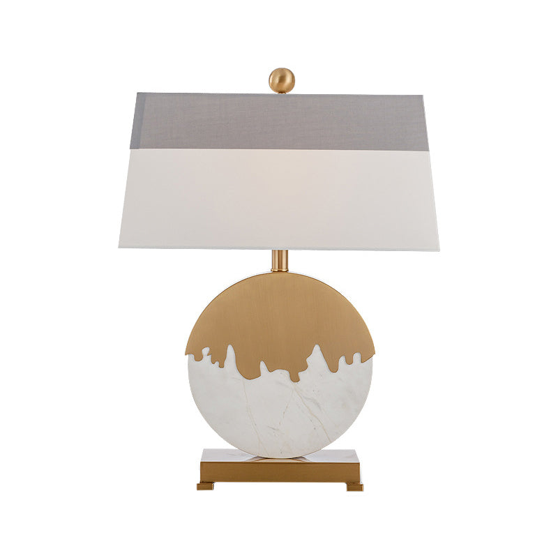Pagoda Fabric Table Light Contemporary Single Brass and White Nightstand Lamp with Round Base Clearhalo 'Lamps' 'Table Lamps' Lighting' 1984755