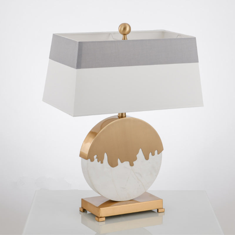 Pagoda Fabric Table Light Contemporary Single Brass and White Nightstand Lamp with Round Base Clearhalo 'Lamps' 'Table Lamps' Lighting' 1984756