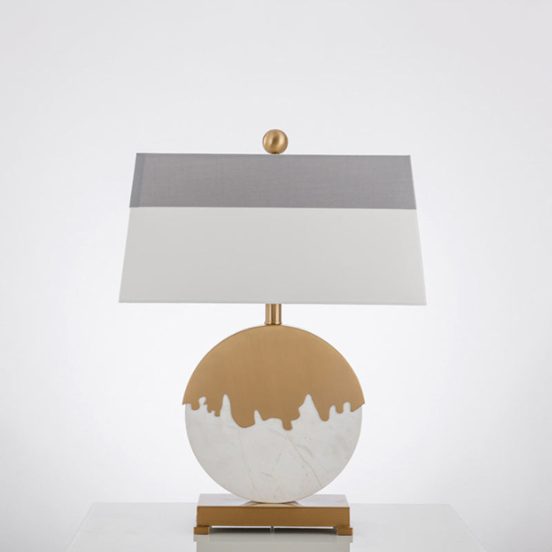 Pagoda Fabric Table Light Contemporary Single Brass and White Nightstand Lamp with Round Base Clearhalo 'Lamps' 'Table Lamps' Lighting' 1984757