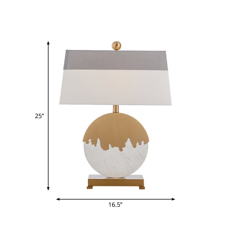 Pagoda Fabric Table Light Contemporary Single Brass and White Nightstand Lamp with Round Base Clearhalo 'Lamps' 'Table Lamps' Lighting' 1984758