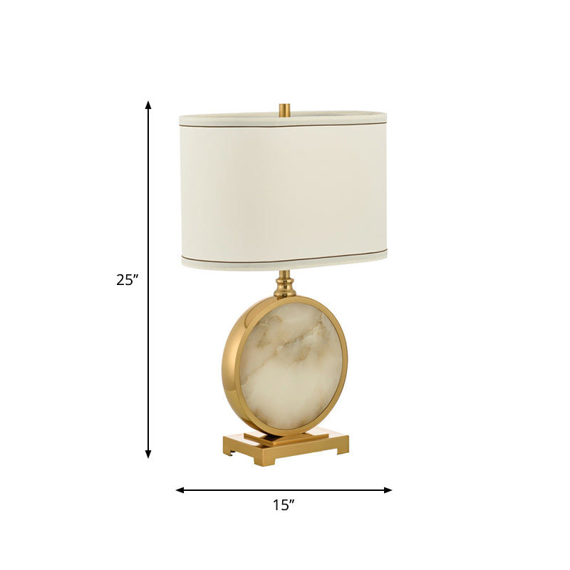 Fabric Oval Night Lamp Minimalism 1 Head Table Stand Light with Round Base in Brass and White Clearhalo 'Lamps' 'Table Lamps' Lighting' 1984761