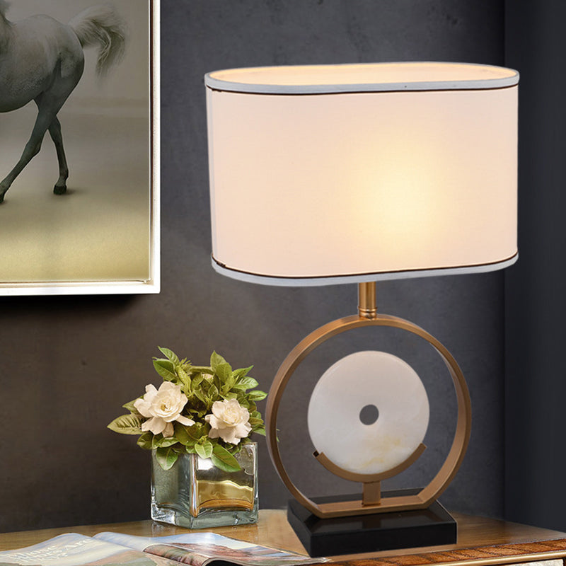 Ellipse Nightstand Light Modern Fabric 1 Light White Table Lamp with Faux Jade Decor Clearhalo 'Lamps' 'Table Lamps' Lighting' 1984763