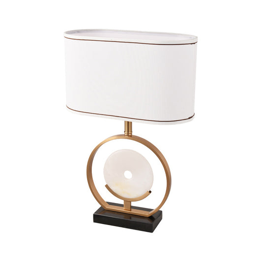 Ellipse Nightstand Light Modern Fabric 1 Light White Table Lamp with Faux Jade Decor Clearhalo 'Lamps' 'Table Lamps' Lighting' 1984765