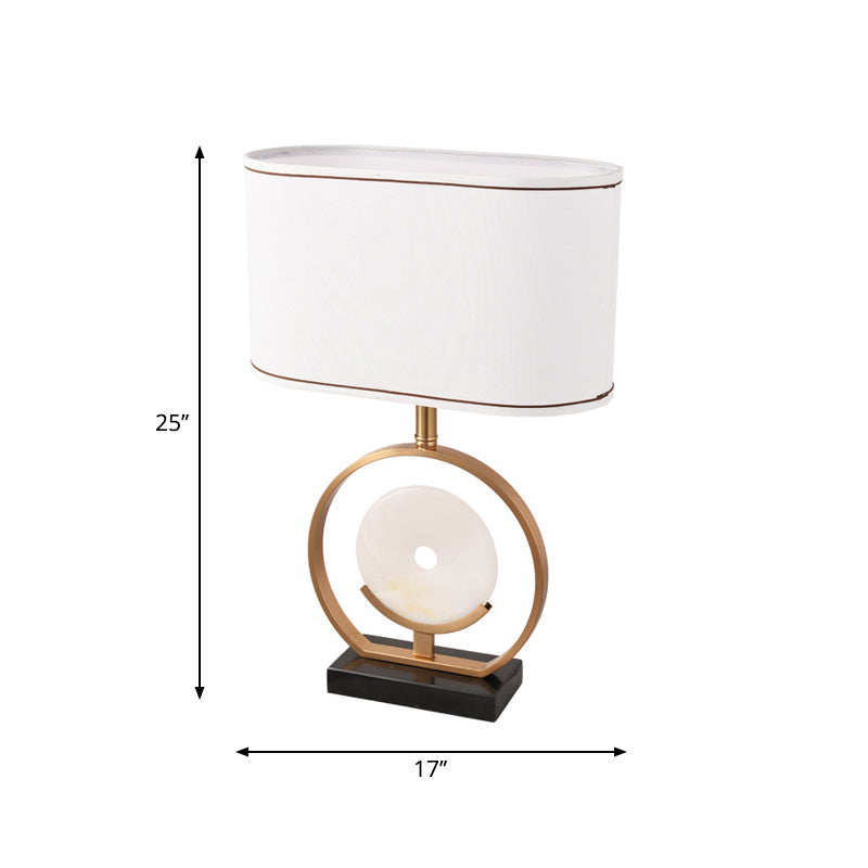 Ellipse Nightstand Light Modern Fabric 1 Light White Table Lamp with Faux Jade Decor Clearhalo 'Lamps' 'Table Lamps' Lighting' 1984766