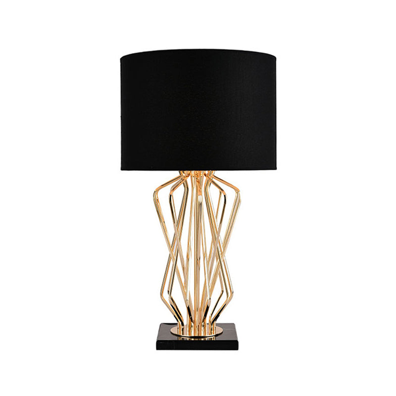 Gold Finish Hourglass Night Light Modern 1-Bulb Metal Table Lamp with Black/White Cylinder Fabric Shade Clearhalo 'Lamps' 'Table Lamps' Lighting' 1984768
