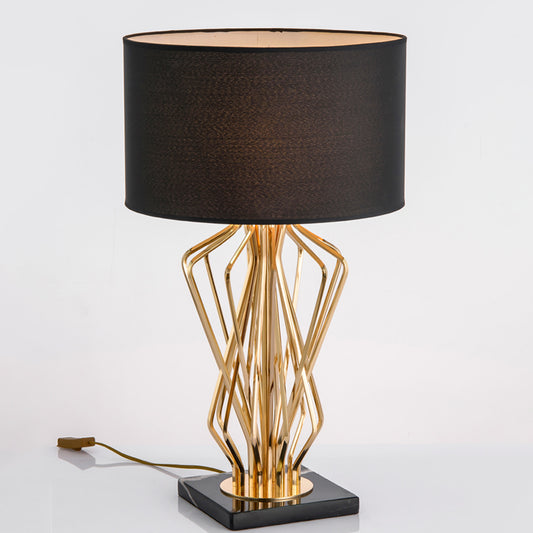 Gold Finish Hourglass Night Light Modern 1-Bulb Metal Table Lamp with Black/White Cylinder Fabric Shade Clearhalo 'Lamps' 'Table Lamps' Lighting' 1984769