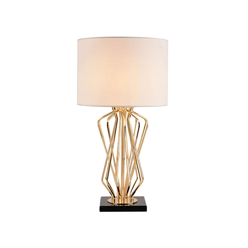 Gold Finish Hourglass Night Light Modern 1-Bulb Metal Table Lamp with Black/White Cylinder Fabric Shade Clearhalo 'Lamps' 'Table Lamps' Lighting' 1984775