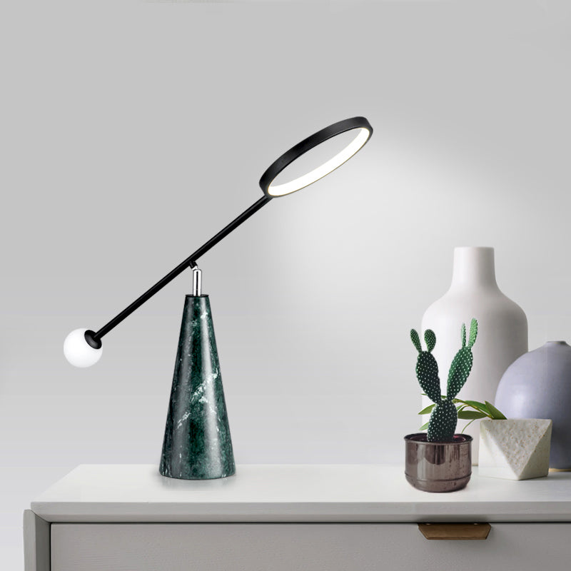 Modern Geometric Shape Nightstand Light Marble 1-Light Living Room Table Lamp with Balance Arm in Black/Green Clearhalo 'Lamps' 'Table Lamps' Lighting' 1984788