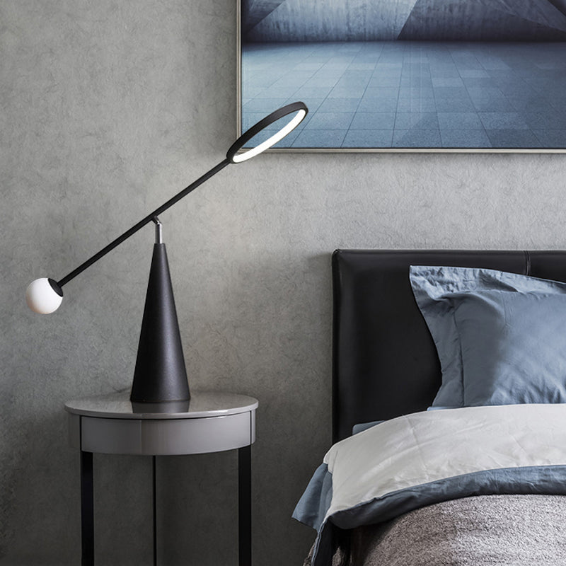 Modern Geometric Shape Nightstand Light Marble 1-Light Living Room Table Lamp with Balance Arm in Black/Green Clearhalo 'Lamps' 'Table Lamps' Lighting' 1984793