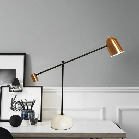 Single Study Desk Lamp Designer White-Brass Balance Arm Reading Light with Bell Metal Shade Clearhalo 'Lamps' 'Table Lamps' Lighting' 1984801