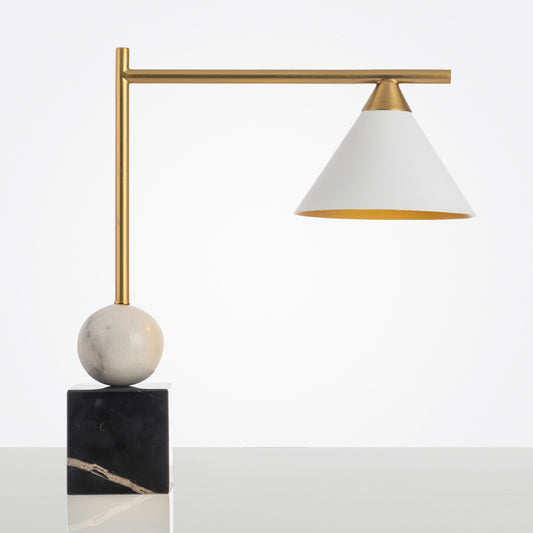 Geometric Shaped Nightstand Light Mid Century Marble 1-Light Bedroom Table Lamp in Black-White-Brass Black Clearhalo 'Lamps' 'Table Lamps' Lighting' 1984805