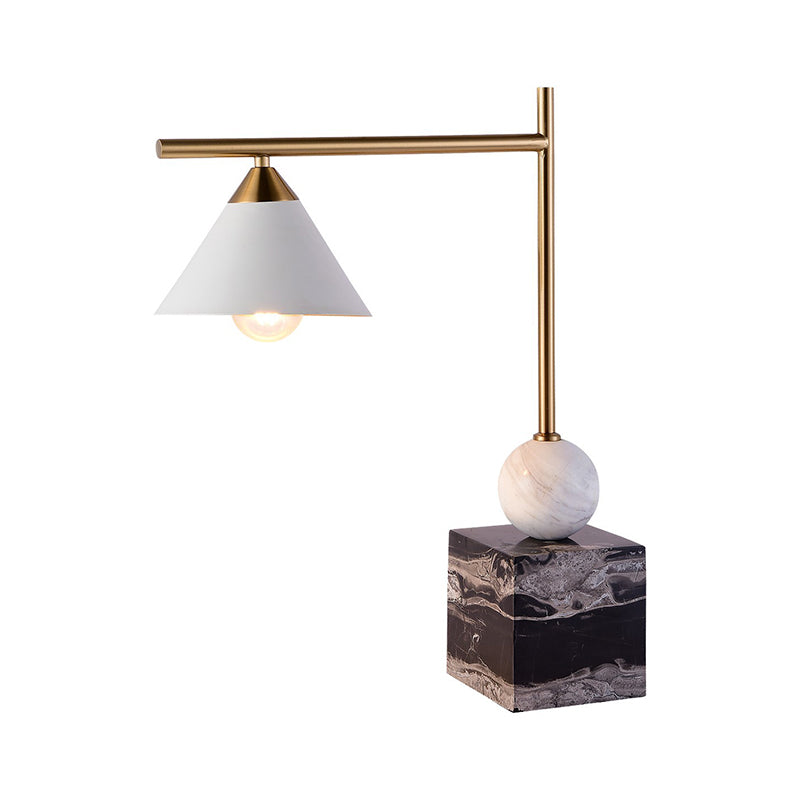 Geometric Shaped Nightstand Light Mid Century Marble 1-Light Bedroom Table Lamp in Black-White-Brass Clearhalo 'Lamps' 'Table Lamps' Lighting' 1984808