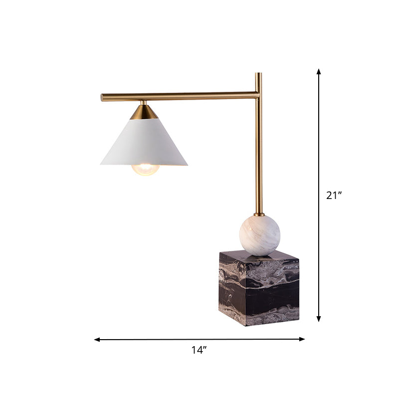 Geometric Shaped Nightstand Light Mid Century Marble 1-Light Bedroom Table Lamp in Black-White-Brass Clearhalo 'Lamps' 'Table Lamps' Lighting' 1984809