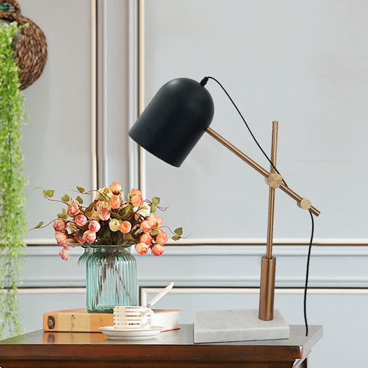 Black Cloche Shaped Reading Table Light Postmodern Single Metal Nightstand Lamp with Brass Balance Arm Black Clearhalo 'Lamps' 'Table Lamps' Lighting' 1984810