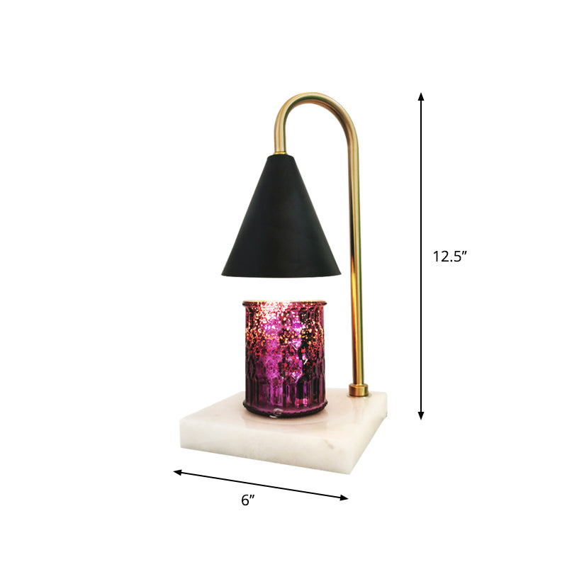 Mid-Century Cone Night Lamp Metal 1 Bulb Bedroom Gooseneck Table Lighting in Black/White/Gold with Marble Tray Base Clearhalo 'Lamps' 'Table Lamps' Lighting' 1984817