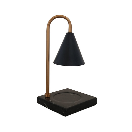 Mid-Century Cone Night Lamp Metal 1 Bulb Bedroom Gooseneck Table Lighting in Black/White/Gold with Marble Tray Base Clearhalo 'Lamps' 'Table Lamps' Lighting' 1984819