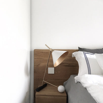 White and Brass Cone Night Light Postmodern 1 Head Metal 2-Leg Table Lamp for Bedroom White Clearhalo 'Lamps' 'Table Lamps' Lighting' 1984830