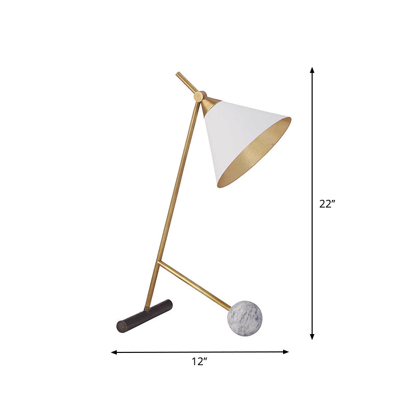 White and Brass Cone Night Light Postmodern 1 Head Metal 2-Leg Table Lamp for Bedroom Clearhalo 'Lamps' 'Table Lamps' Lighting' 1984834