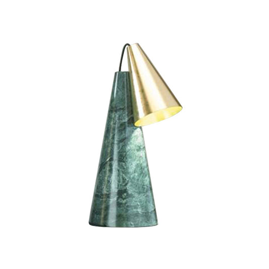 Designer Conical Table Light Marble Single-Bulb Living Room Night Lamp in White/Green and Gold Green Clearhalo 'Lamps' 'Table Lamps' Lighting' 1984835
