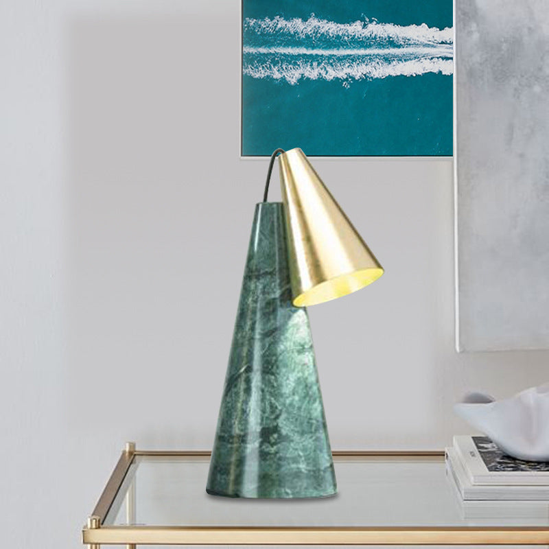 Designer Conical Table Light Marble Single-Bulb Living Room Night Lamp in White/Green and Gold Clearhalo 'Lamps' 'Table Lamps' Lighting' 1984836
