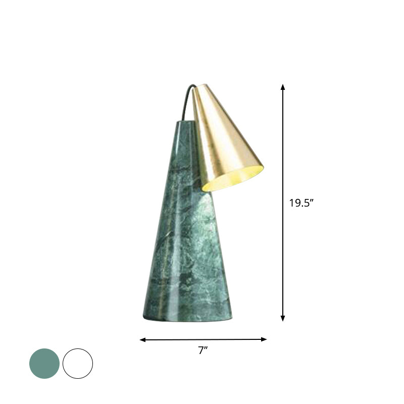 Designer Conical Table Light Marble Single-Bulb Living Room Night Lamp in White/Green and Gold Clearhalo 'Lamps' 'Table Lamps' Lighting' 1984837