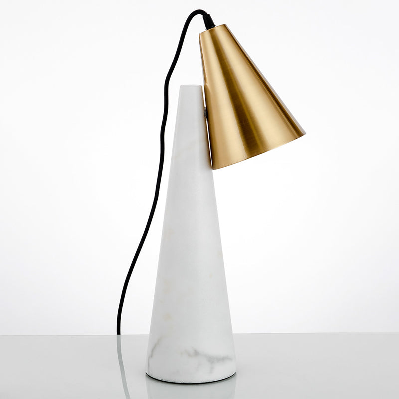 Designer Conical Table Light Marble Single-Bulb Living Room Night Lamp in White/Green and Gold Clearhalo 'Lamps' 'Table Lamps' Lighting' 1984840