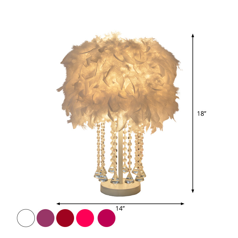 1-Light Girls Room Night Lamp Modern Pink/Purple/White Table Light with Cylindrical Feather Shade Clearhalo 'Lamps' 'Table Lamps' Lighting' 1984982