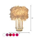 1-Light Girls Room Night Lamp Modern Pink/Purple/White Table Light with Cylindrical Feather Shade Clearhalo 'Lamps' 'Table Lamps' Lighting' 1984982