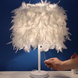 Cylinder Nightstand Lamp Nordic Feather 1 Bulb White/Chrome Table Light for Bedroom, 10"/14" Width Clearhalo 'Lamps' 'Table Lamps' Lighting' 1985015