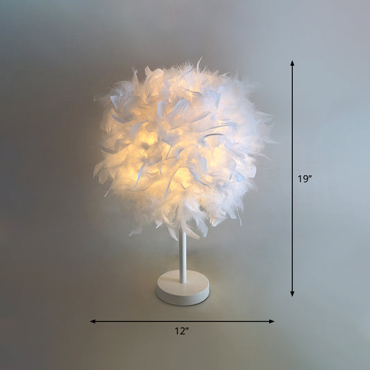 Feather Sphere Nightstand Light Nordic Style 1-Light White Table Lamp for Bedroom Clearhalo 'Lamps' 'Table Lamps' Lighting' 1985027