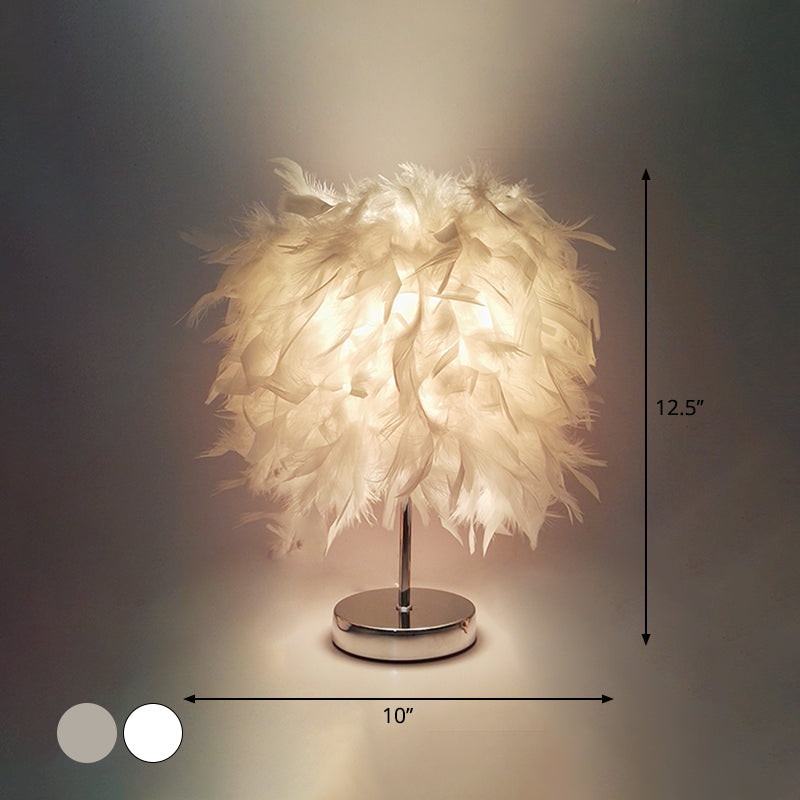 8.5"/10" Wide Ball Shaped Table Light Simple Feather Single Kids Room Night Stand Lamp in White/Chrome Clearhalo 'Lamps' 'Table Lamps' Lighting' 1985033