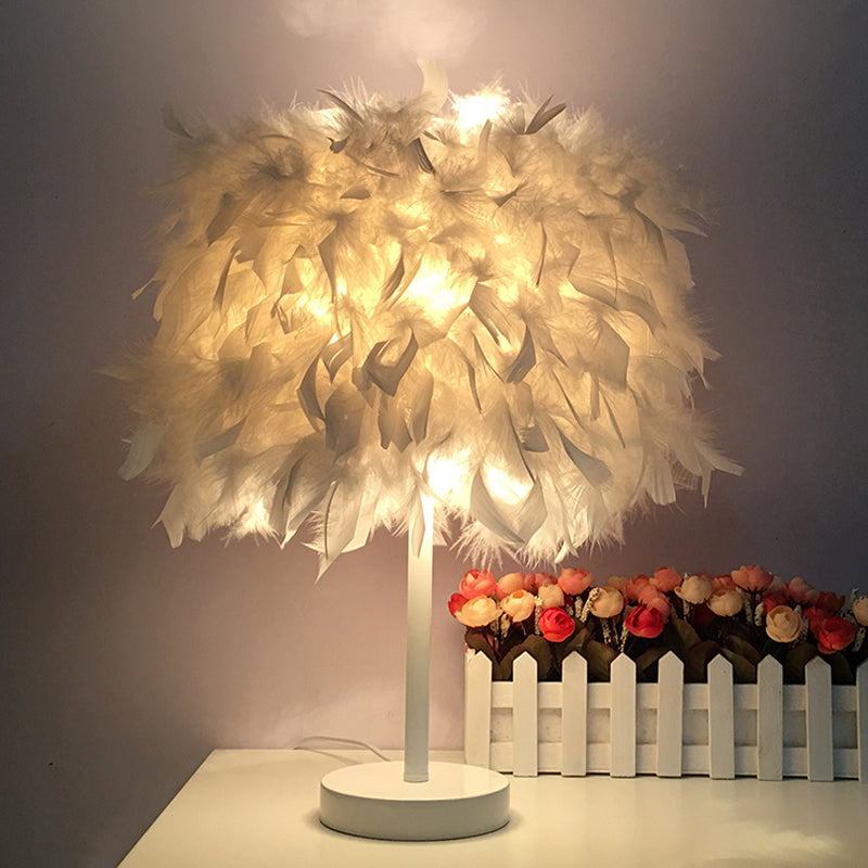 8.5"/10" Wide Ball Shaped Table Light Simple Feather Single Kids Room Night Stand Lamp in White/Chrome Clearhalo 'Lamps' 'Table Lamps' Lighting' 1985037