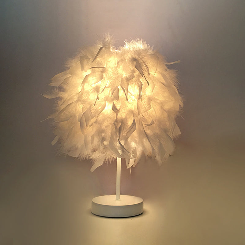8.5"/10" Wide Ball Shaped Table Light Simple Feather Single Kids Room Night Stand Lamp in White/Chrome Clearhalo 'Lamps' 'Table Lamps' Lighting' 1985038