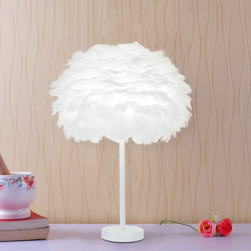 Layered Feather Night Lamp Minimalist 1-Head White Oval Table Lighting, 12"/16" Width White Clearhalo 'Lamps' 'Table Lamps' Lighting' 1985039