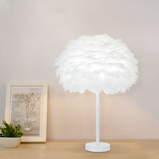 Layered Feather Night Lamp Minimalist 1-Head White Oval Table Lighting, 12"/16" Width Clearhalo 'Lamps' 'Table Lamps' Lighting' 1985040