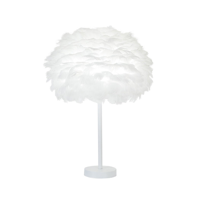Layered Feather Night Lamp Minimalist 1-Head White Oval Table Lighting, 12"/16" Width Clearhalo 'Lamps' 'Table Lamps' Lighting' 1985042