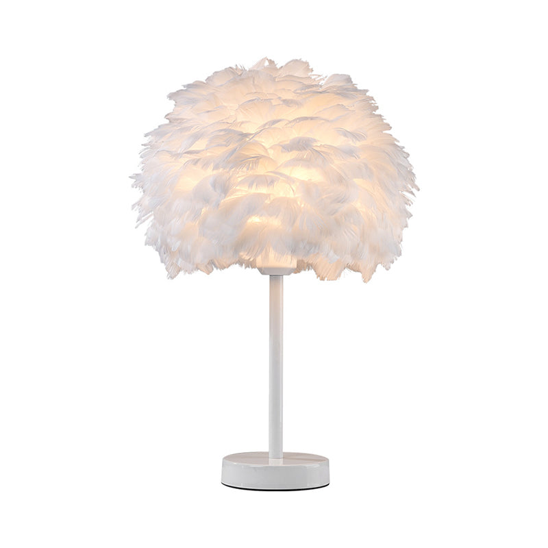 Goose Feather Dome Night Light Nordic 1 Bulb Grey/White/Pink Table Lamp with Tripod/Straight Stand in Black/White/Wood Clearhalo 'Lamps' 'Table Lamps' Lighting' 1985047